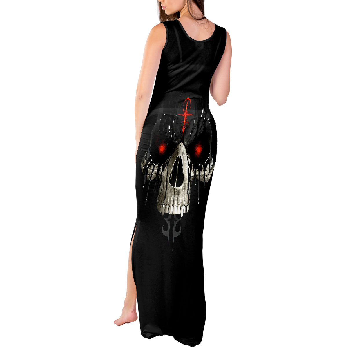 WowTeeWear Shop Skull Tank Maxi Dress Black Reaper Wowteewear