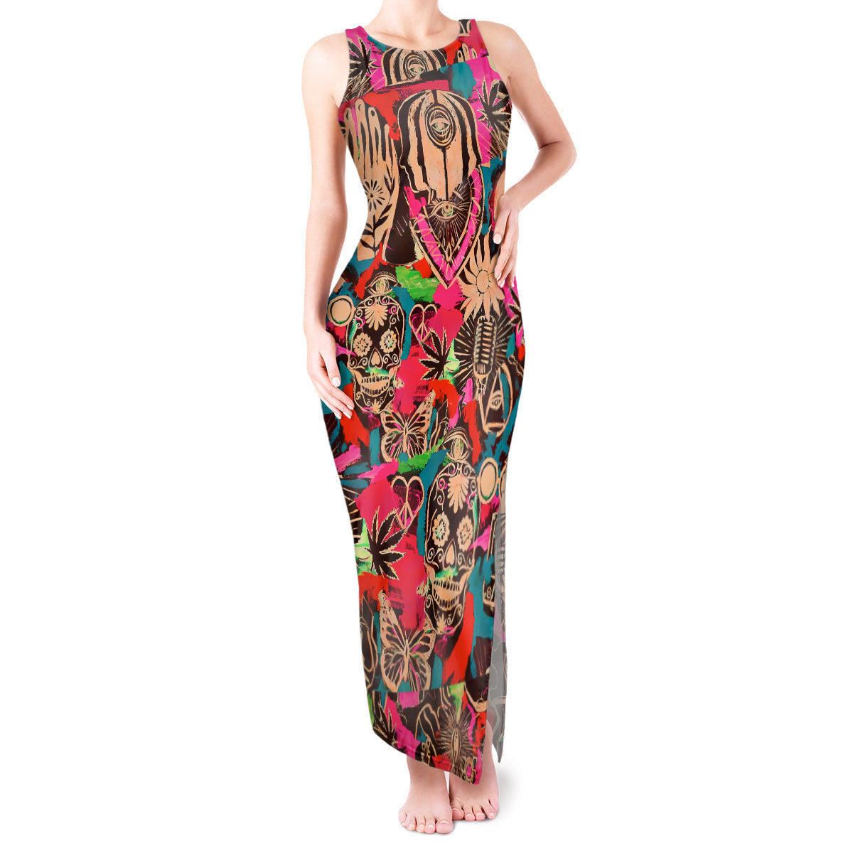 WowTeeWear Shop Festival Memories Skull Tank Maxi Dress Wowteewear