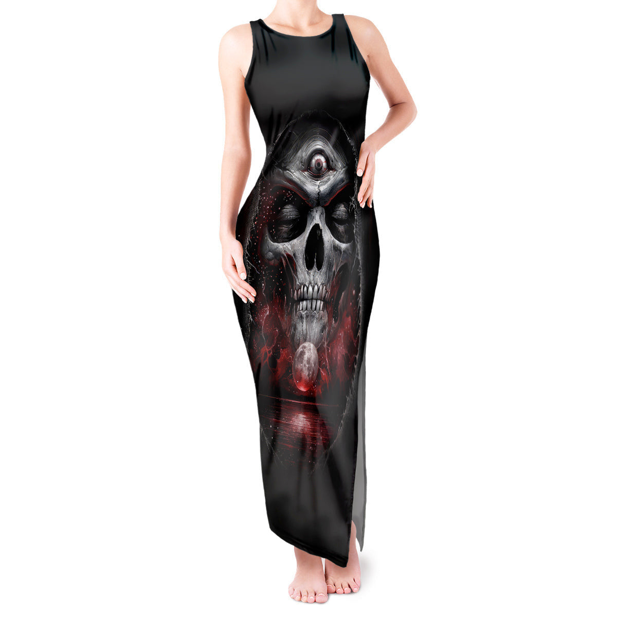 WowTeeWear Shop Skull Tank Maxi Dress Prayer Skull Wowteewear