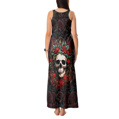 WowTeeWear Shop Skull Tank Maxi Dress Red Rose Wowteewear