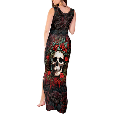 WowTeeWear Shop Skull Tank Maxi Dress Red Rose Wowteewear
