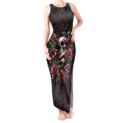 WowTeeWear Shop Skull Tank Maxi Dress Red Rose Wowteewear