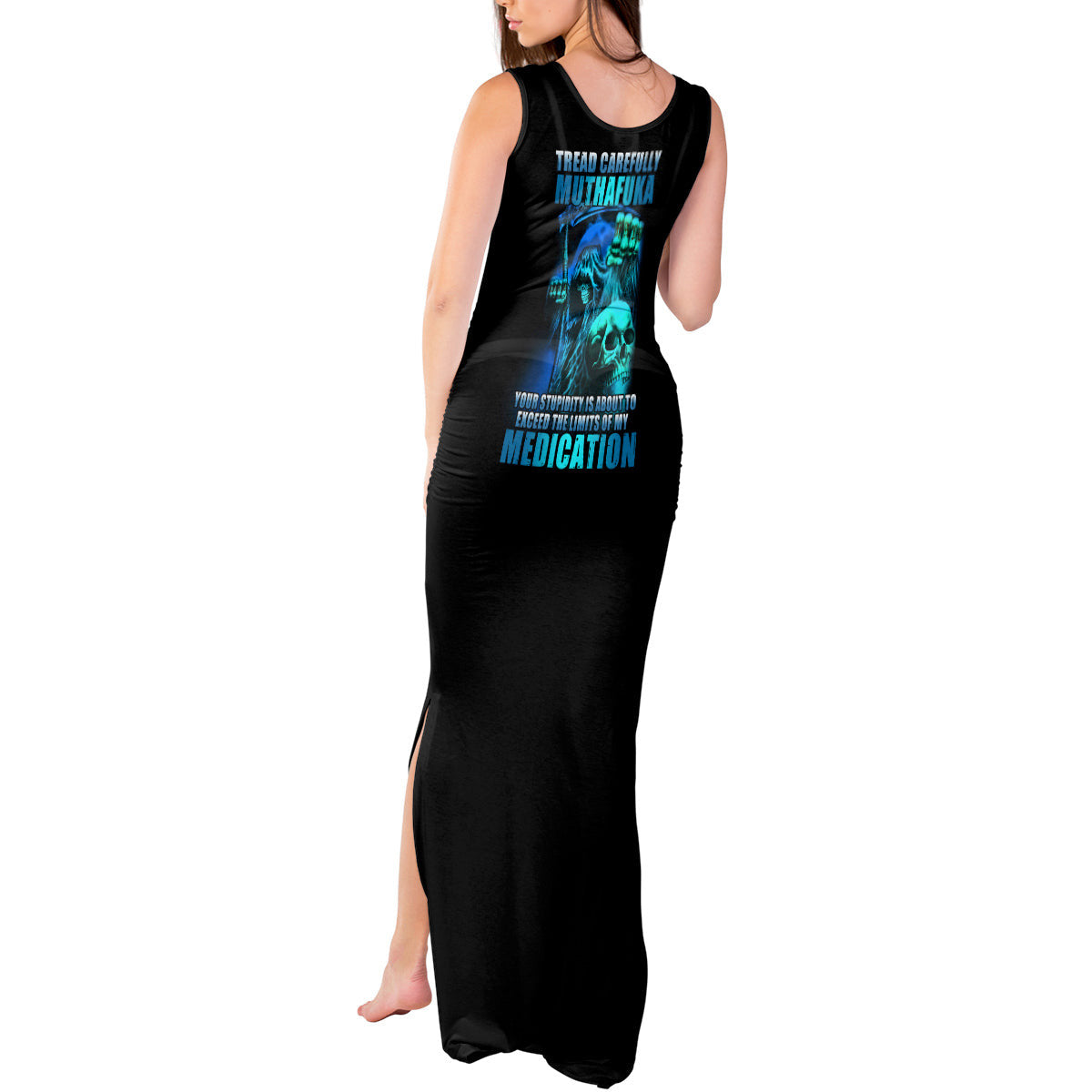WowTeeWear Shop Tread Carefully Skull Tank Maxi Dress Wowteewear
