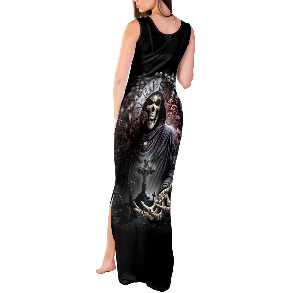 WowTeeWear Shop Skull Tank Maxi Dress Skull Grim Time Reaper Wowteewear