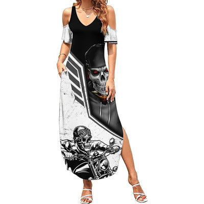 WowTeeWear Shop Skull Summer Maxi Dress Riding Motocycle Wowteewear