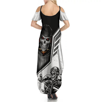 WowTeeWear Shop Skull Summer Maxi Dress Riding Motocycle Wowteewear
