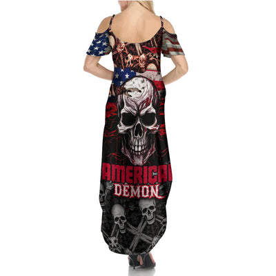 WowTeeWear Shop Skull Summer Maxi Dress American Demon Wowteewear