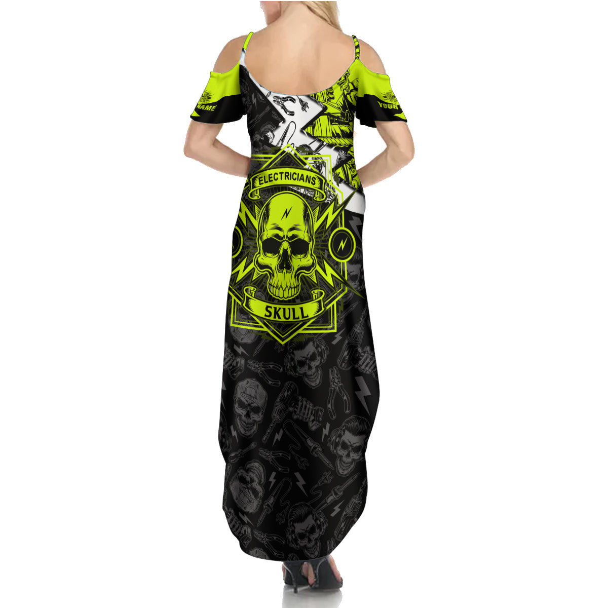 WowTeeWear Shop Personalised Electricians Skull Summer Maxi Dress Wowteewear