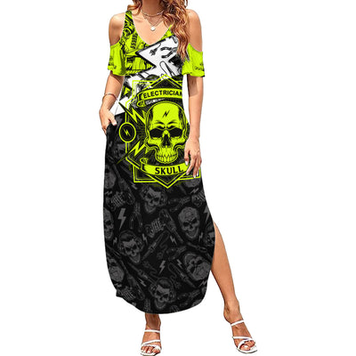 WowTeeWear Shop Personalised Electricians Skull Summer Maxi Dress Wowteewear