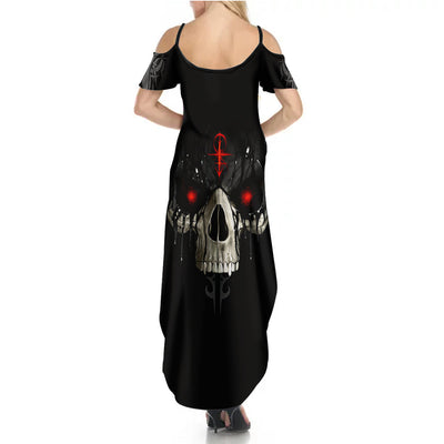 WowTeeWear Shop Skull Summer Maxi Dress Black Reaper Wowteewear