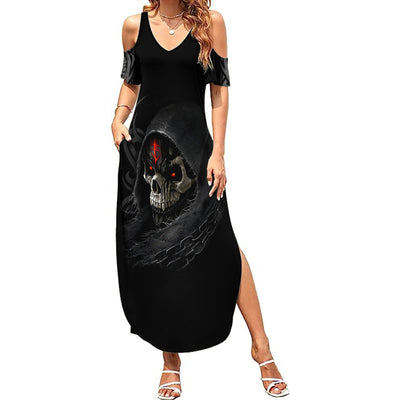 WowTeeWear Shop Skull Summer Maxi Dress Black Reaper Wowteewear