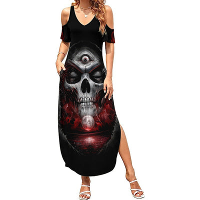 WowTeeWear Shop Skull Summer Maxi Dress Prayer Skull Wowteewear