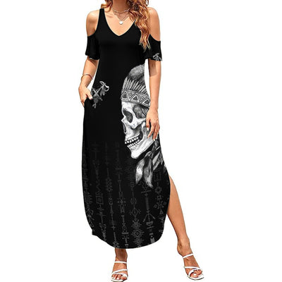 WowTeeWear Shop Skull Summer Maxi Dress Chief Skeleton Wowteewear
