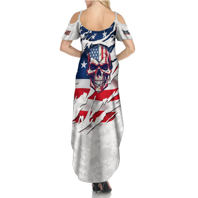 WowTeeWear Shop American Flag Skull Summer Maxi Dress Wowteewear