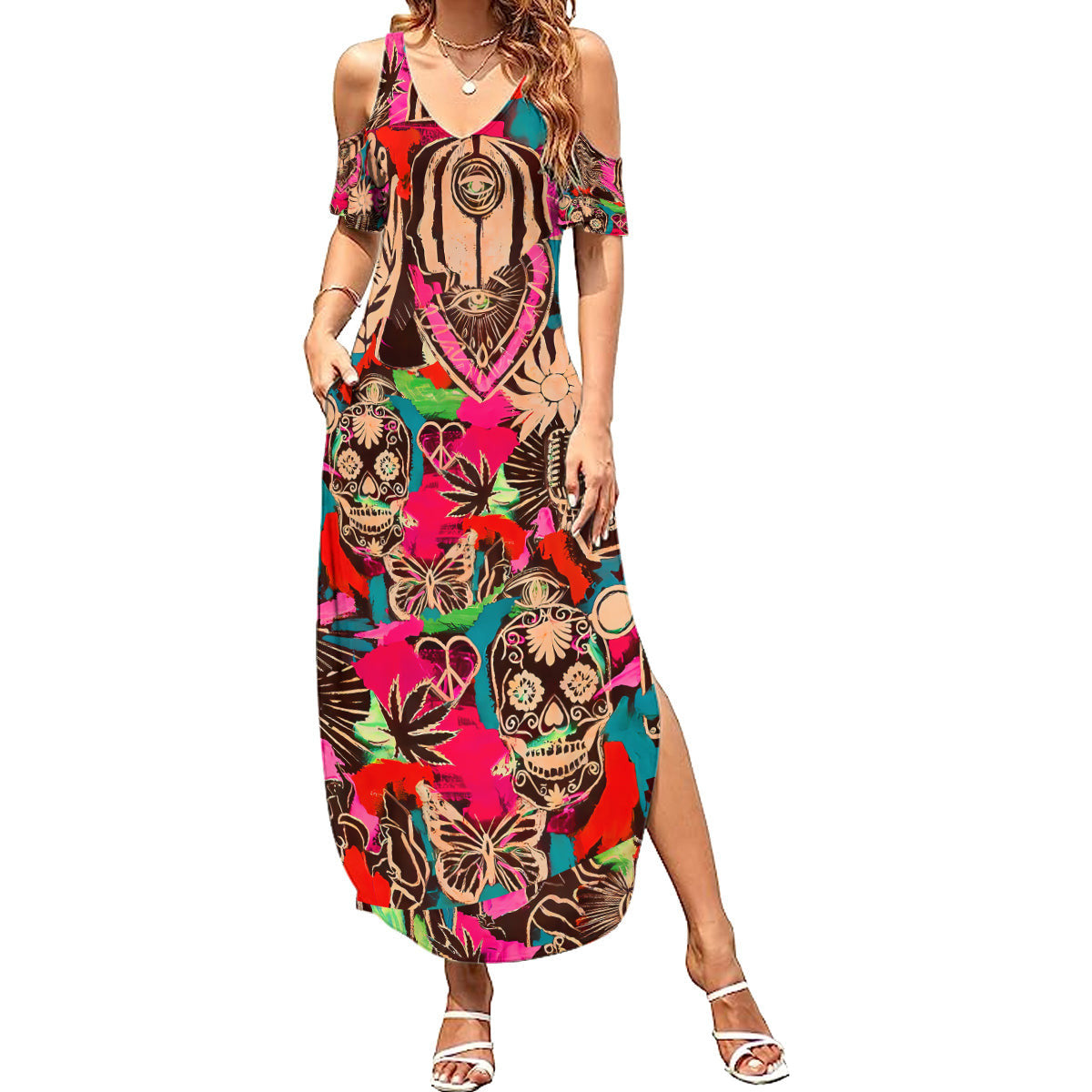 WowTeeWear Shop Festival Memories Skull Summer Maxi Dress Wowteewear