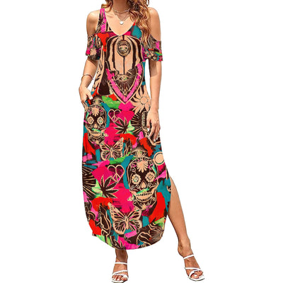 WowTeeWear Shop Festival Memories Skull Summer Maxi Dress Wowteewear