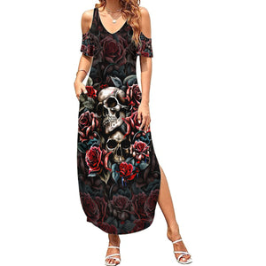 WowTeeWear Shop Skull Summer Maxi Dress Red Rose Wowteewear