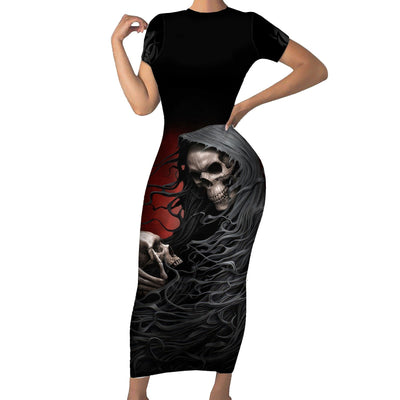 WowTeeWear Skull Short Sleeve Bodycon Dress Death Angel Hold Skull Wowteewear