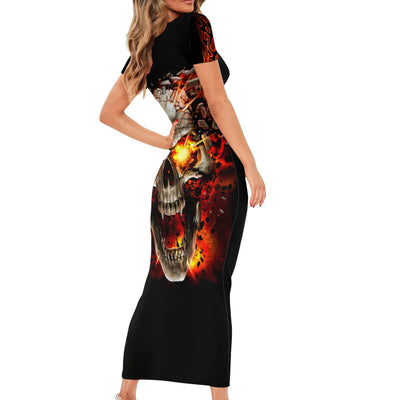 WowTeeWear Skull Short Sleeve Bodycon Dress Fire Skull Tattoo Scream Wowteewear