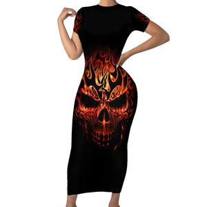 WowTeeWear Skull Short Sleeve Bodycon Dress Fire Skull Tattoo Scream Wowteewear