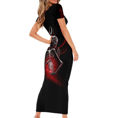 WowTeeWear Skull Short Sleeve Bodycon Dress Prayer Skull Wowteewear