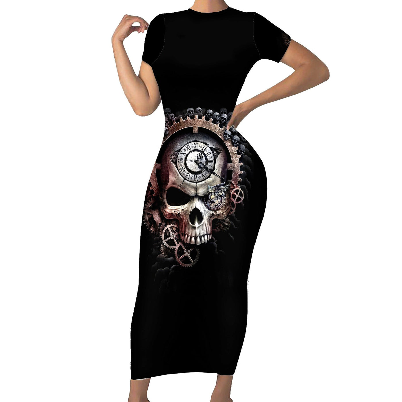 WowTeeWear Skull Short Sleeve Bodycon Dress Skull Grim Time Reaper Wowteewear