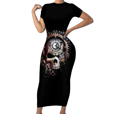 WowTeeWear Skull Short Sleeve Bodycon Dress Skull Grim Time Reaper Wowteewear