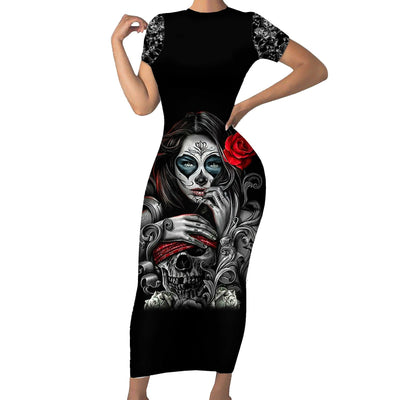 WowTeeWear Skull Short Sleeve Bodycon Dress Skull Girl Spoiled Wife Wowteewear