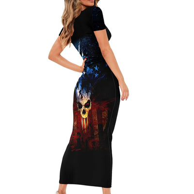 WowTeeWear Vintage Skull Short Sleeve Bodycon Dress American Skull Vintage Wowteewear