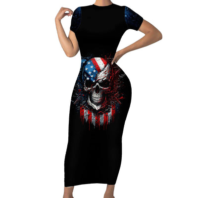 WowTeeWear Vintage Skull Short Sleeve Bodycon Dress American Skull Vintage Wowteewear