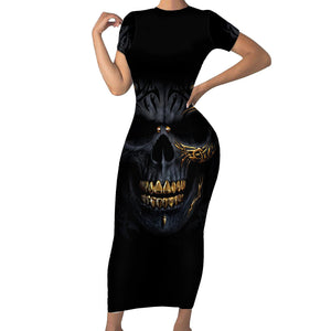 WowTeeWear Skull Short Sleeve Bodycon Dress Golden Skull Gangster Wowteewear