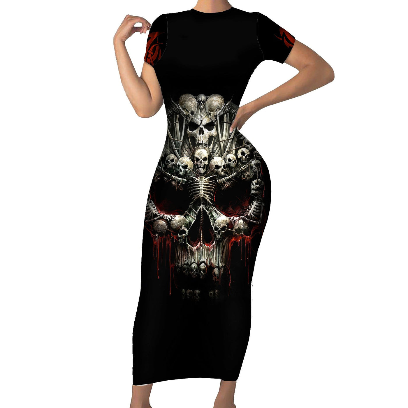WowTeeWear Skull Short Sleeve Bodycon Dress Head Skeleton Cross Skull Wowteewear
