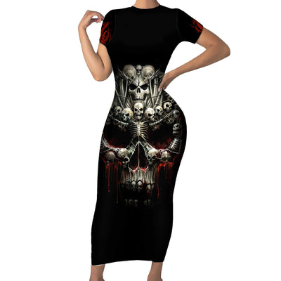 WowTeeWear Skull Short Sleeve Bodycon Dress Head Skeleton Cross Skull Wowteewear