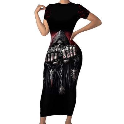 WowTeeWear Skull Short Sleeve Bodycon Dress Death Skull Game Over Wowteewear