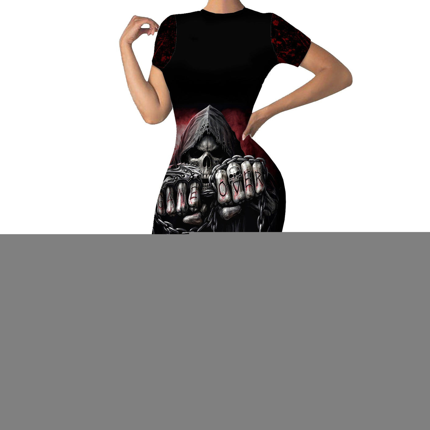 WowTeeWear Skull Short Sleeve Bodycon Dress Death Skull Game Over Wowteewear