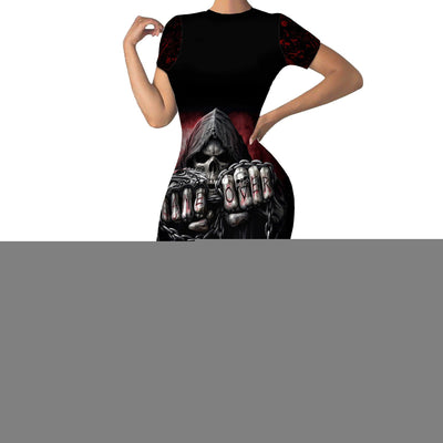 WowTeeWear Skull Short Sleeve Bodycon Dress Death Skull Game Over Wowteewear