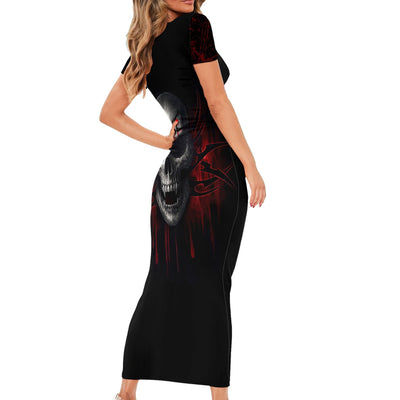 WowTeeWear Skull Short Sleeve Bodycon Dress Death Skull Game Over Wowteewear