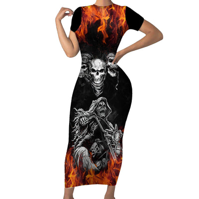 WowTeeWear Skull Short Sleeve Bodycon Dress Five Skull With Motocycle Wowteewear