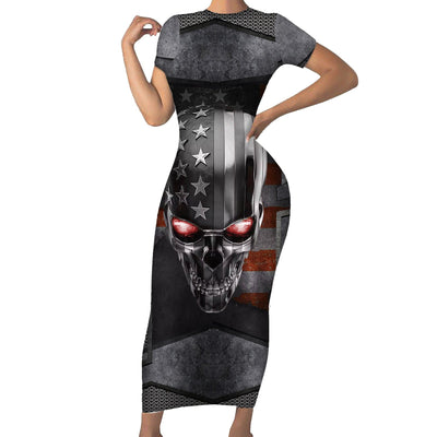 WowTeeWear Skull Short Sleeve Bodycon Dress Metal Head Skull American Wowteewear
