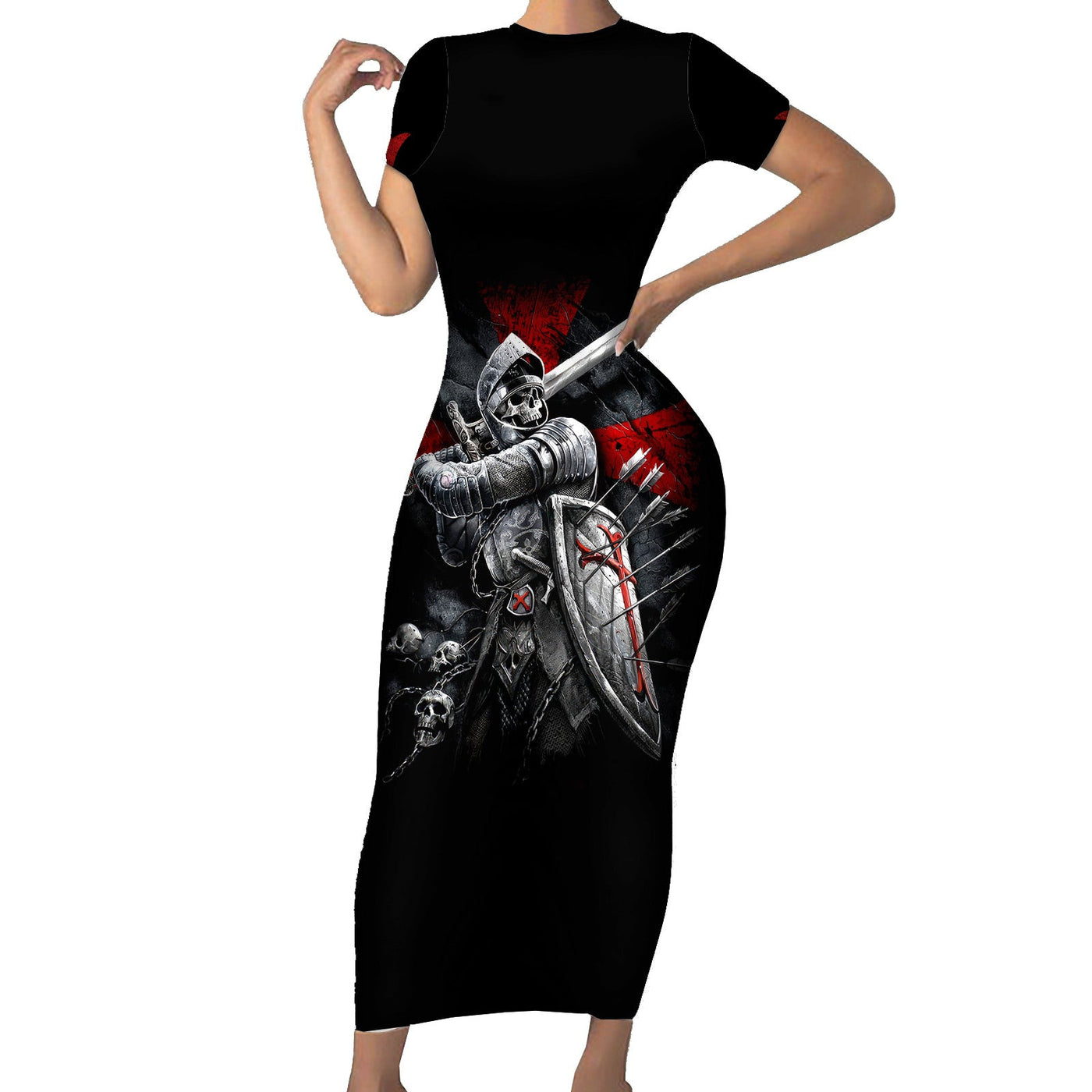 WowTeeWear Skull Short Sleeve Bodycon Dress Death Skull Crusader Wowteewear