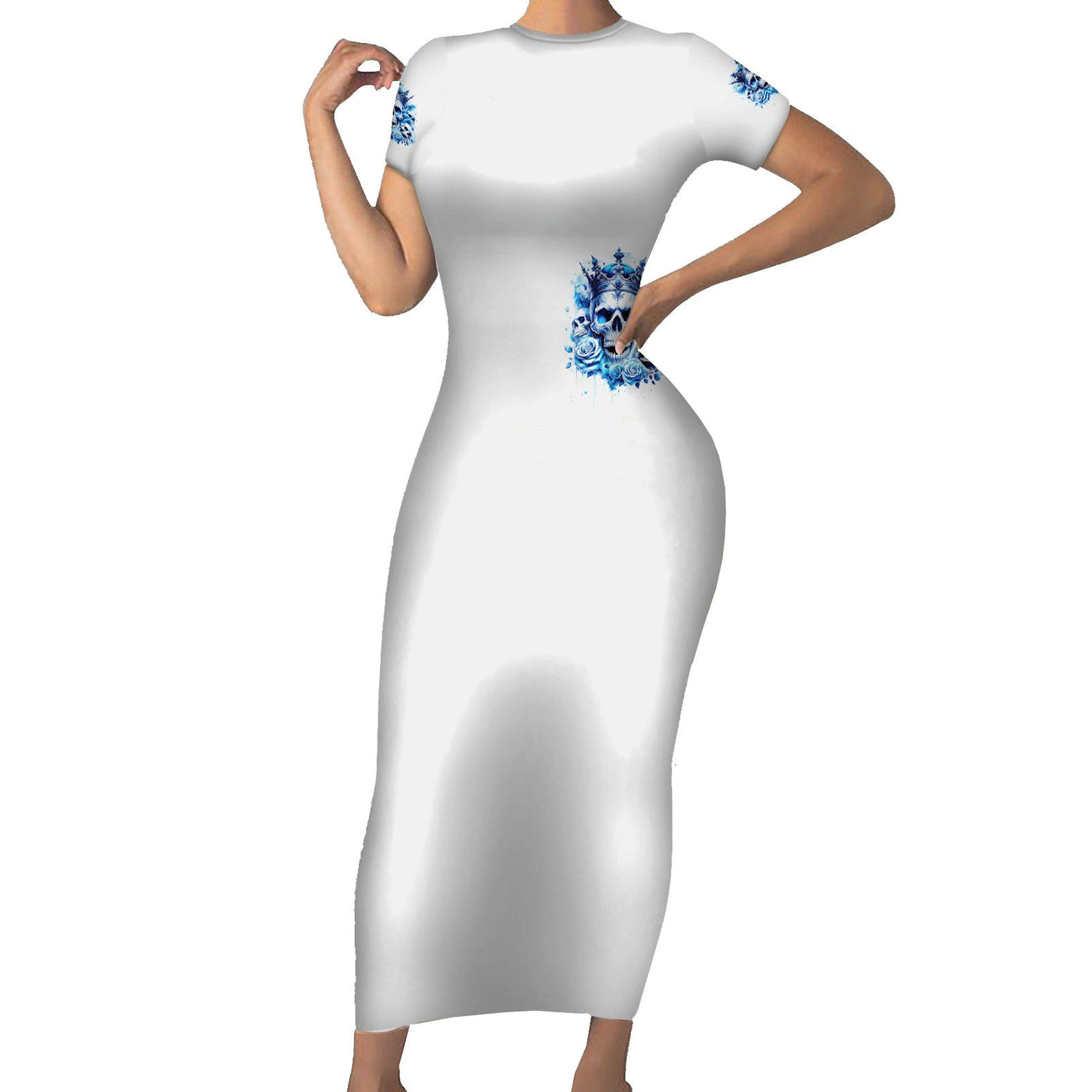 WowTeeWear Rose Skull Short Sleeve Bodycon Dress King Skull Wowteewear
