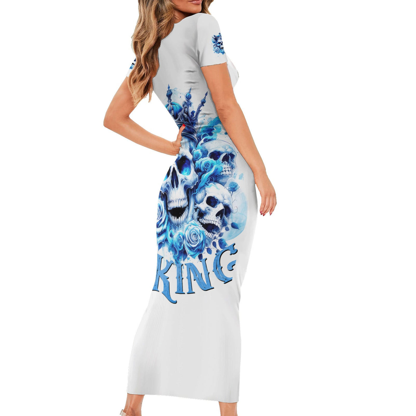 WowTeeWear Rose Skull Short Sleeve Bodycon Dress King Skull Wowteewear