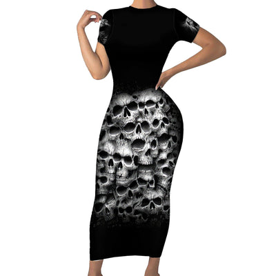 WowTeeWear Skull Short Sleeve Bodycon Dress Twisted Head Skull Wowteewear